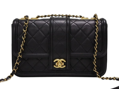 Chanel S Flap Chain Shoulder Bag CC Logo Lambskin Black Gold — view 2