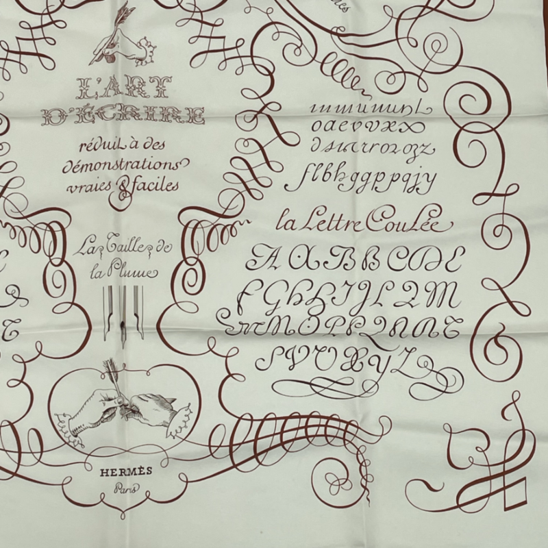 Hermes Carre 90 LART Decrire Scarf White Silk