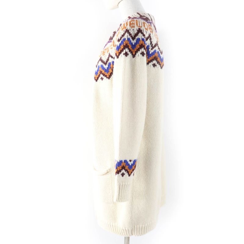 LOEWE D3279080sm Wool Alpaca Silk Cashmere Blend Argyle Knit Cardigan Ivory