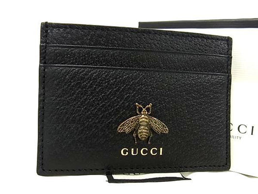 Gucci Leather Bee Card Case Card Holder Pass Case Regular Black Au7741