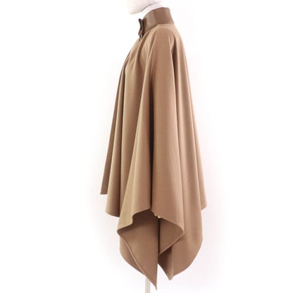 Gucci 730905 100% Wool Leather Large Cape Coat With Logo Buttons Poncho Brown