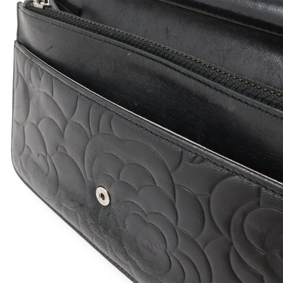 Chanel Camellia Coco Mark Chain Wallet Shoulder Bag Pochette Lambskin Leather
