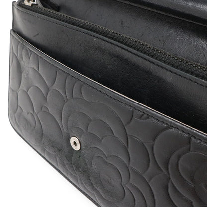 Chanel Camellia Coco Mark Chain Wallet Shoulder Bag Pochette Lambskin Leather