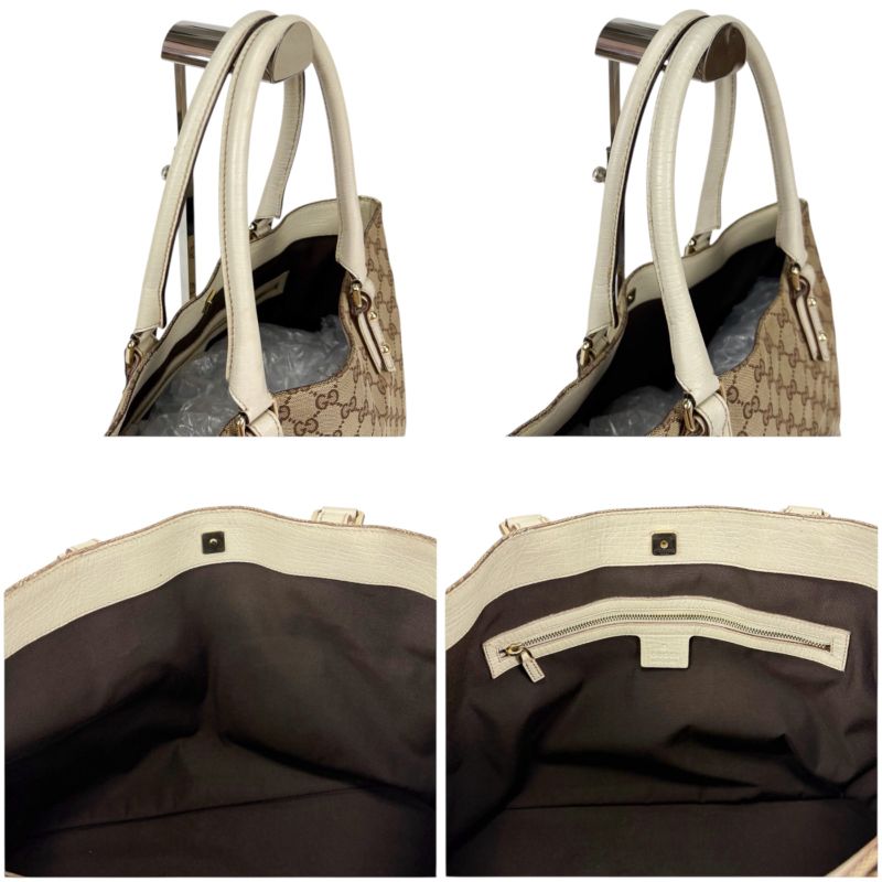 Gucci Hustler Bit Tote Bag GG Canvas Leather Brown White Horsebit Hardware