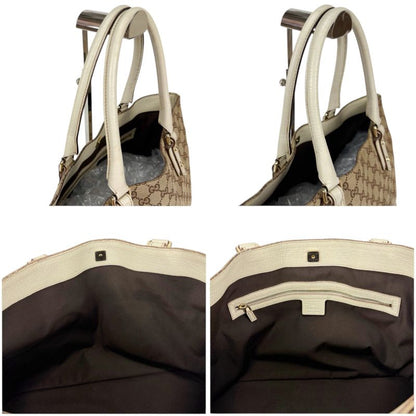 Gucci Hustler Bit Tote Bag GG Canvas Leather Brown White Horsebit Hardware