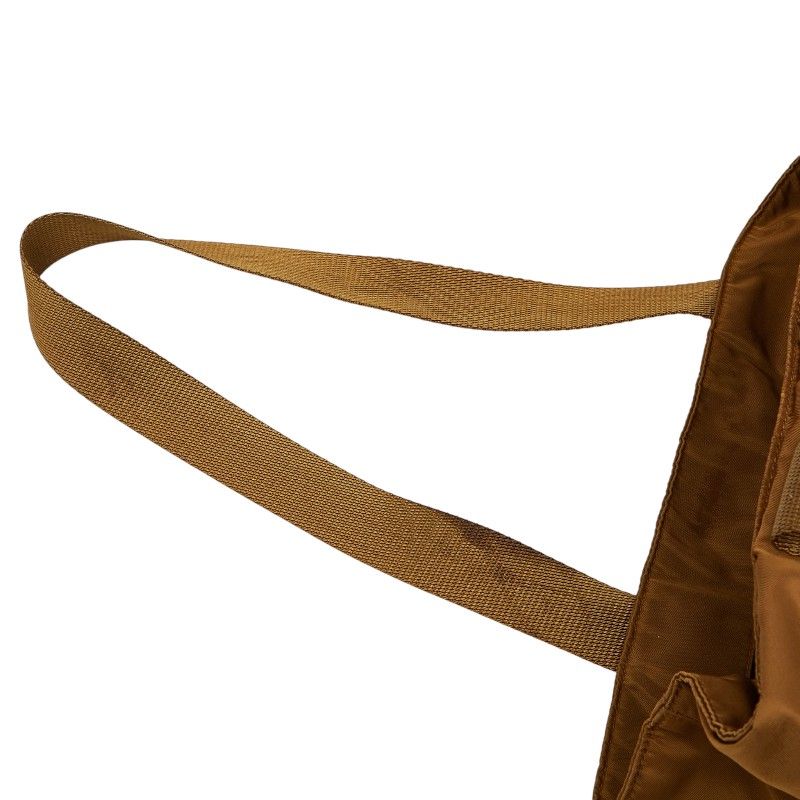 Plat Da Triangle Logo Plate Tote Shoulder Bag Brown Nylon Leather Women Prada