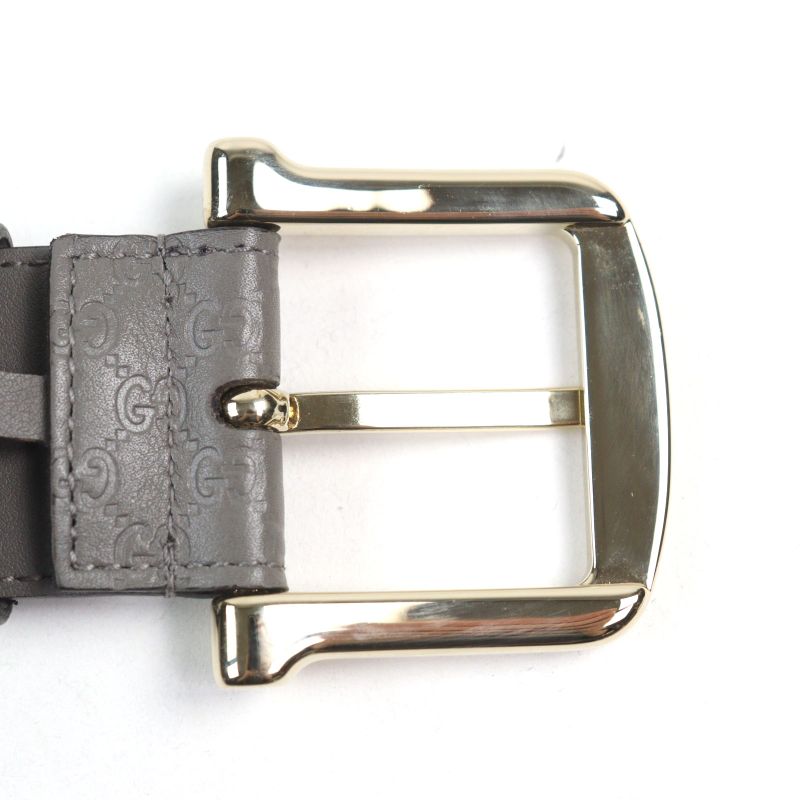 Gucci 281548 Leather Micro Guccissima Logo Engraved Belt Gray Gold Hardware