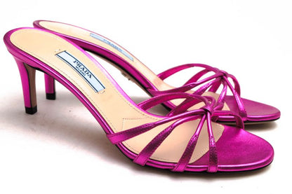 Prada Sandals Shoes Women Leather Genuine Pink 1xx478 Metallic Polished
