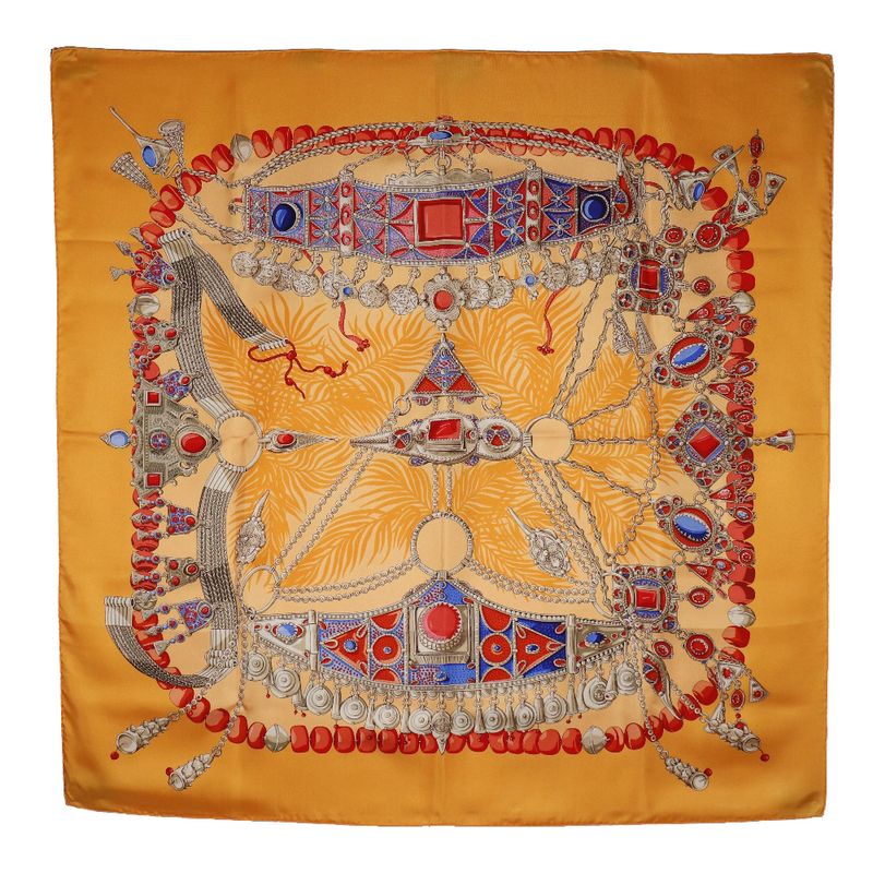 Hermes Carré 90 Terres Precieuses (precious Place) Silk Orange Women's Scarf