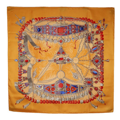 Hermes Carré 90 Terres Precieuses (precious Place) Silk Orange Women's Scarf