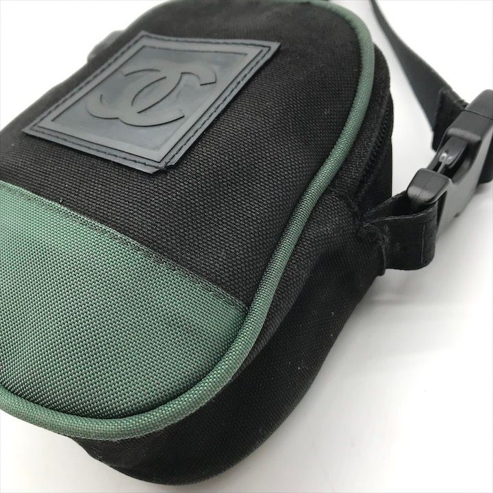 Chanel CC Logo Sports Line Shoulder Bag 2-Way Nylon Canvas Black Green