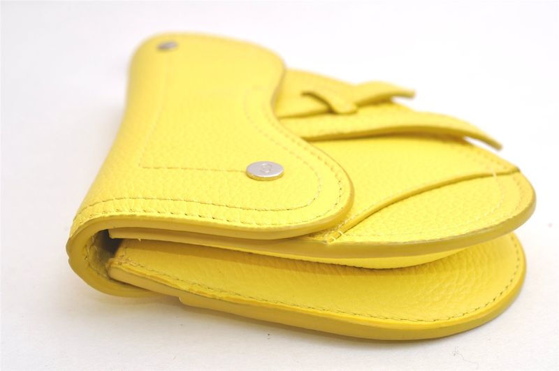 Christian DIOR Vintage Saddle Pouch Wallet Leather Yellow CD 3224n