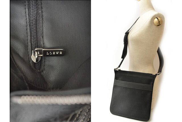 Loewe Men's Shoulder Bag Messenger Bag Loewe Men's Coated Canvas Anagram Black