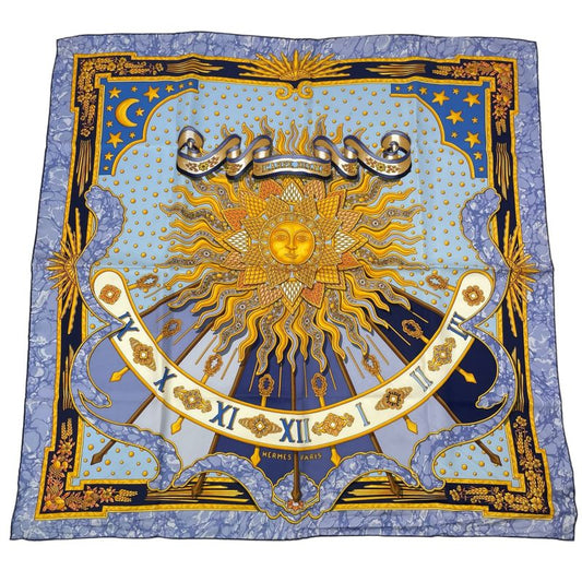 Hermes Scarf Silk Carre 90 Carpe DIEM Enjoy The Day Blue