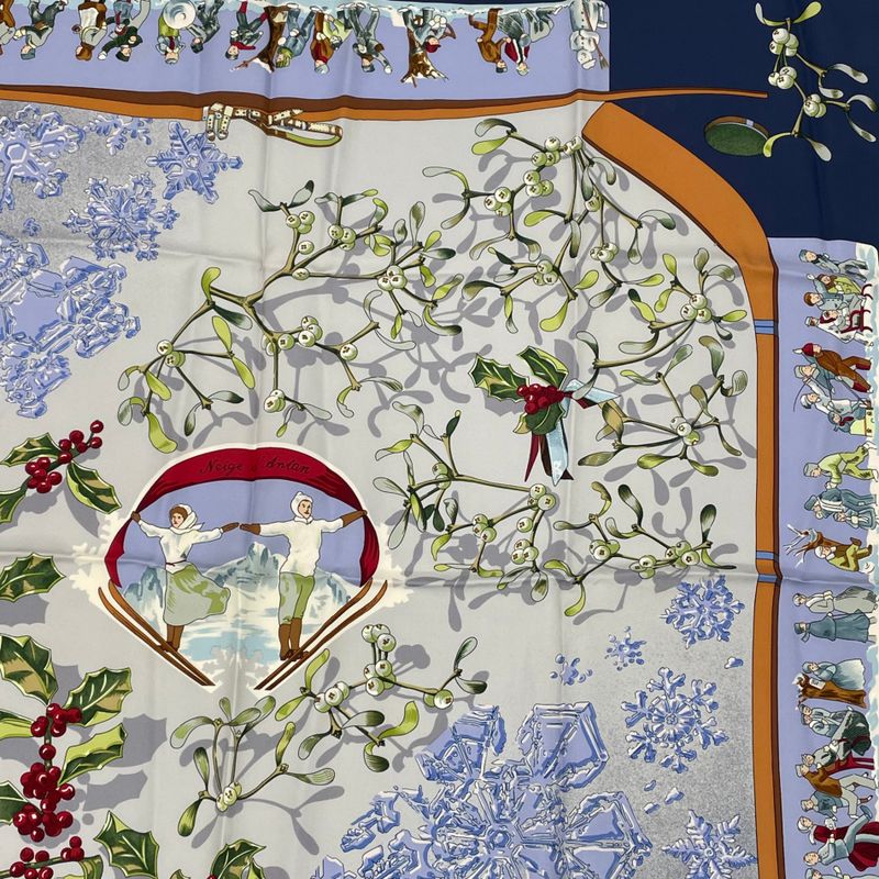 Hermes Carre 90 Neige D'antan Last Year's Snow Blue 100% Silk Scarf