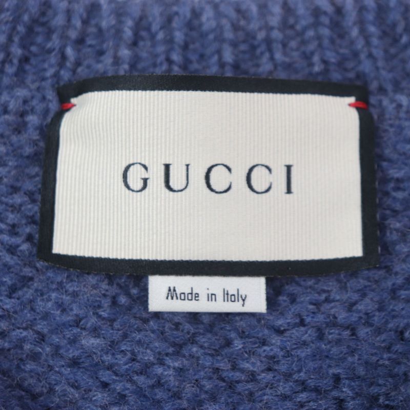  Gucci 636327 100% Wool GG Embroidery Embroidered Crew Neck Knit Sweater Navy