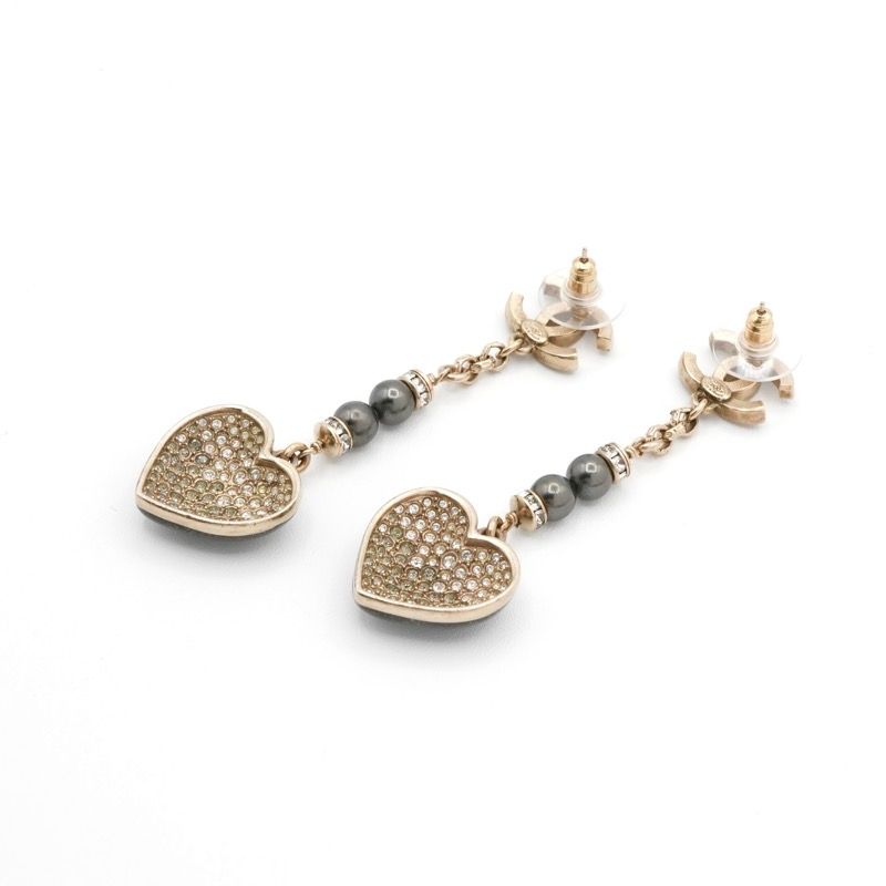Chanel Earrings Earring Gold Black Coco Mark Heart Rhinestone