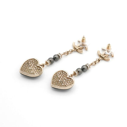 Chanel Earrings Earring Gold Black Coco Mark Heart Rhinestone