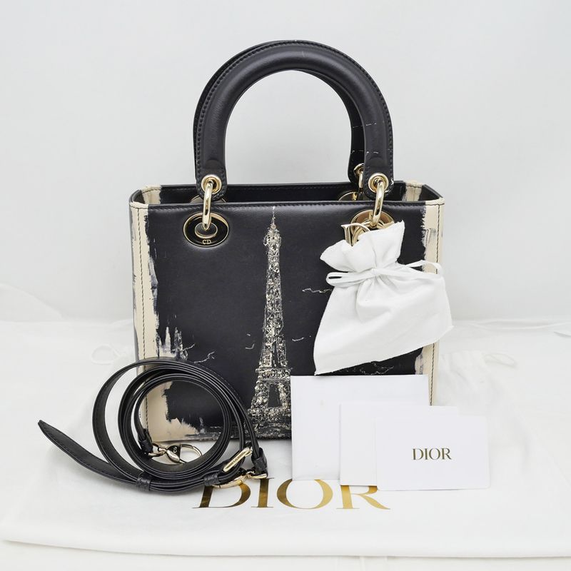 Lady dior Handbag Shoulder - Eiffel Tower 2024 Fall Collection Black
