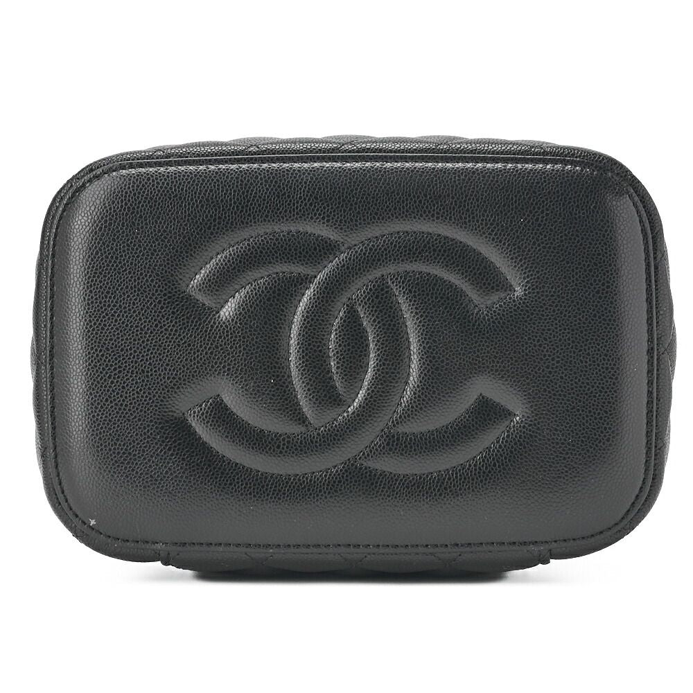 Chanel Matelasse Vanity Handbag Caviar Skin Black With Gold Hardware Ladies Bag