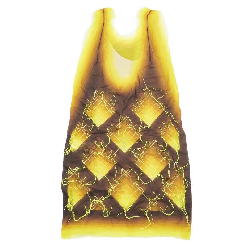 Unused Louis Vuitton Tulle Sleeveless Dress Tunic Short Length Check 36 Yellow
