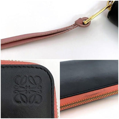 Loewe Round Zipper Long Wallet Black Pink Anagram Wallet