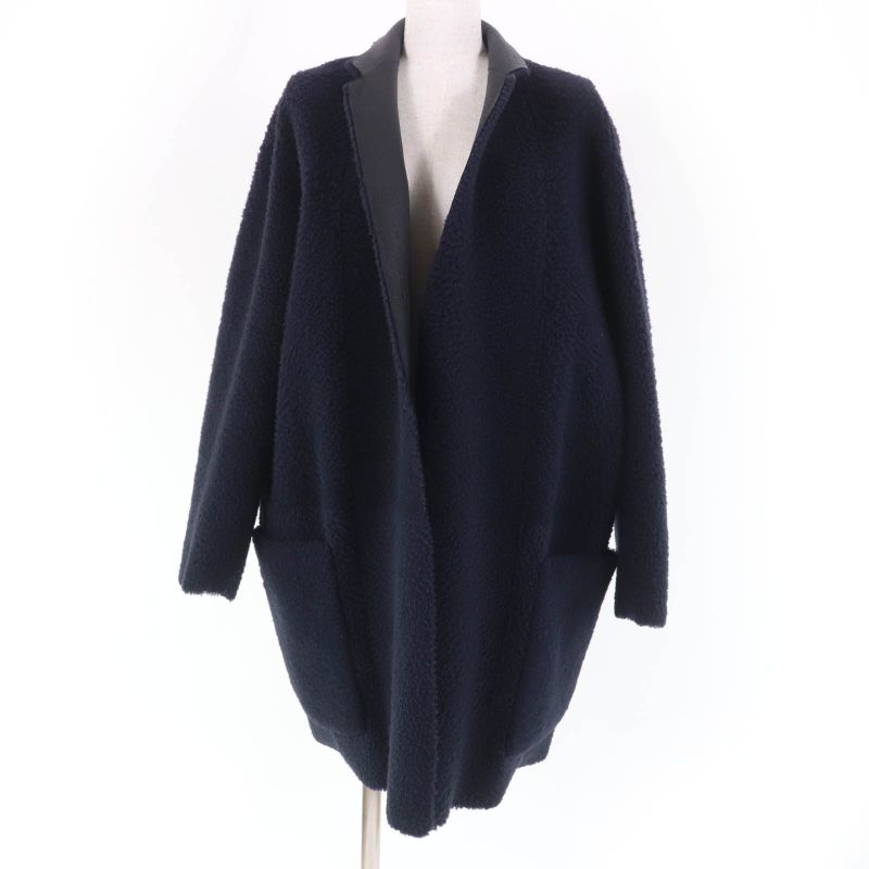 Celine 2 8h34/4238 Phoebe Philo Egg Crombie Reversible Mouton Coat Dark Navy 38