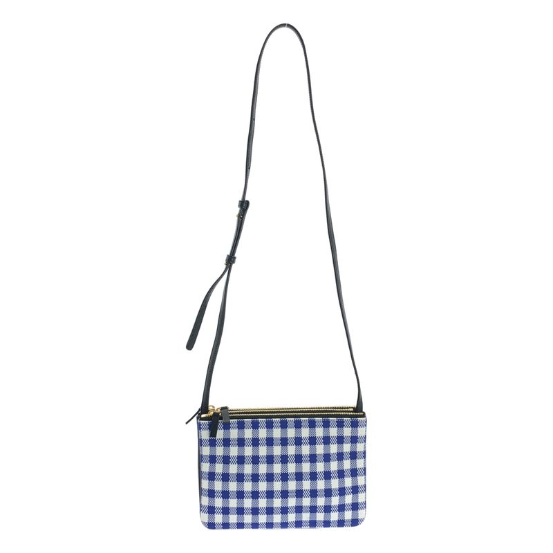 Celine - Phoebe Trio Knit And Leather Check Shoulder Bag - Cobalt Blue White -