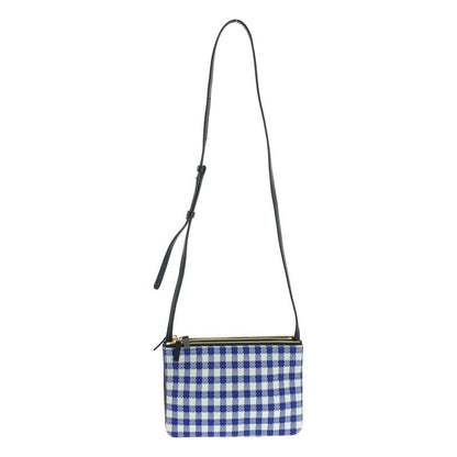 Celine - Phoebe Trio Knit And Leather Check Shoulder Bag - Cobalt Blue White -