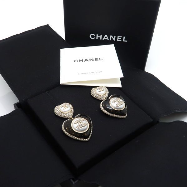 Chanel Earrings Ab9394 Heart B22 B Coco Mark Fake Pearl Rhinestone With Box