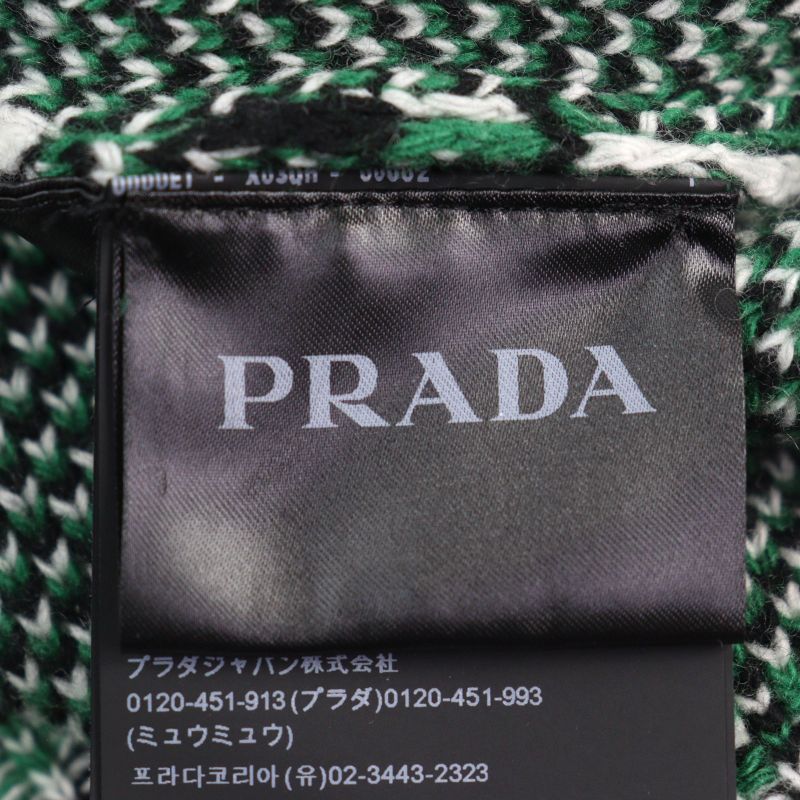 Prada 2022 Umb429 30% Cashmere Mockneck Jacquard Knit With Triangle Patch Green