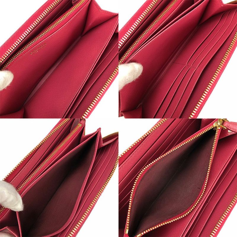 Prada 1ml506 Round Zipper Long Wallet Saffiano Metal Peonia Pinkish PINK