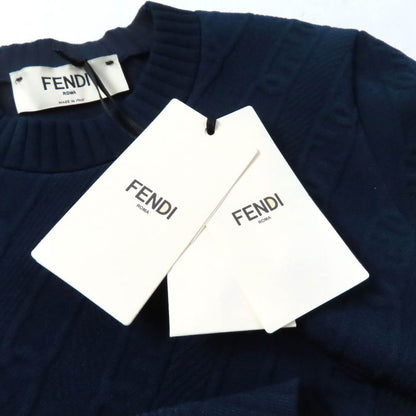 Fendi 2022 Fzx831 FF Logo Crewneck Cropped Long Sleeve Knit Navy 40 Made In