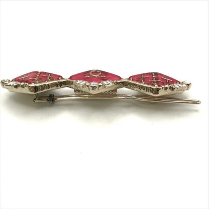 Chanel CC Logo Stone Cross Diamond Hair Clip Barrette Pink