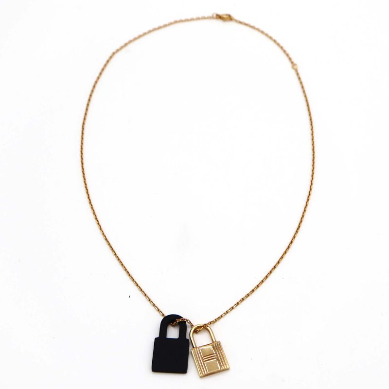 Hermes Necklace Eau Kelly Canadé Gold Color Black Accessories H17627