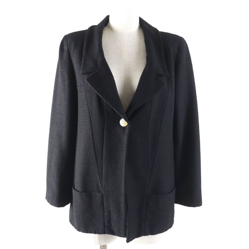 CHANEL Vintage 99P P12650 Wool Jacket With Coco Mark Buttons Black 36 Made In