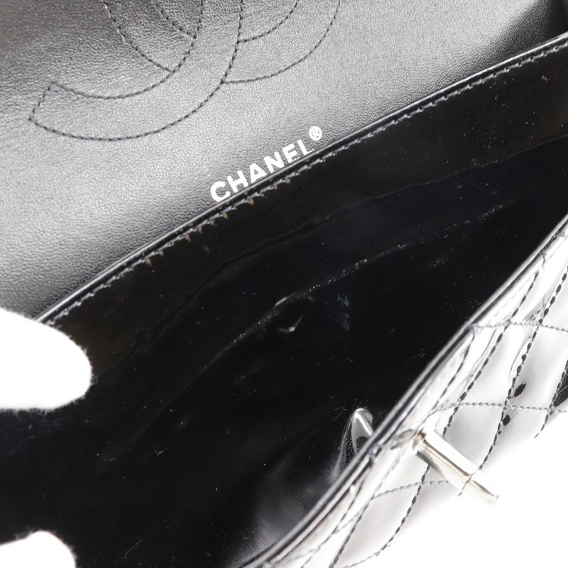 Chanel Chain Shoulder Matelasse Double Flap Patent Leather Black Women's