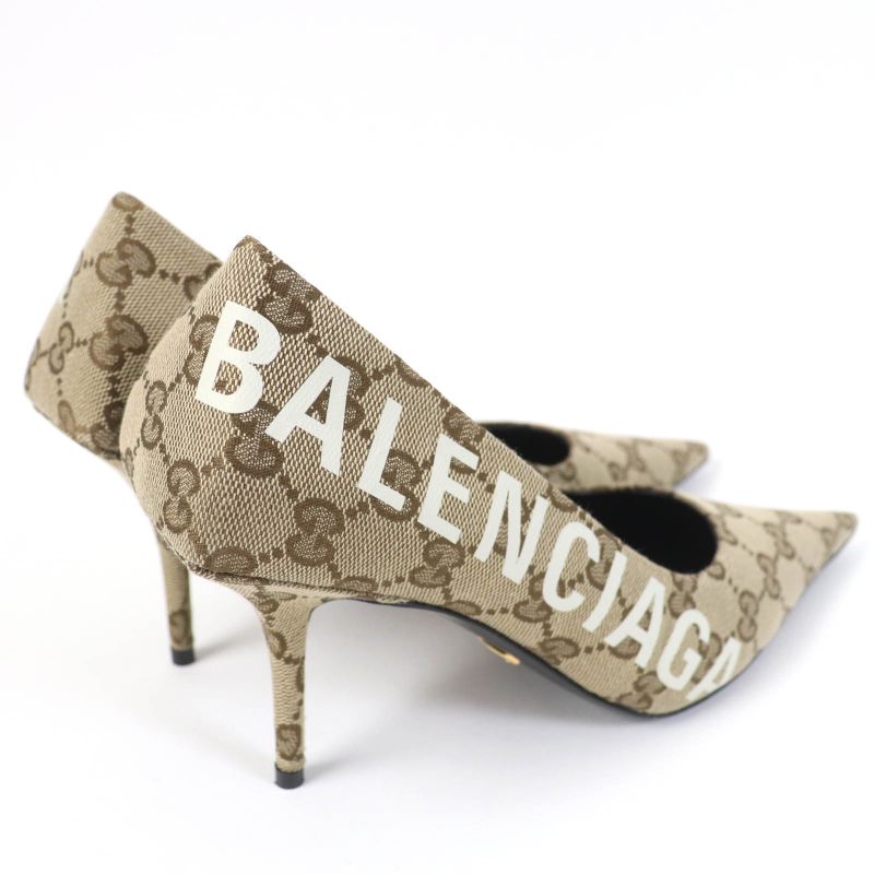 Gucci Balenciaga 676603 Pointed Toe GG Canvas Pumps Brownish 36 With Box And