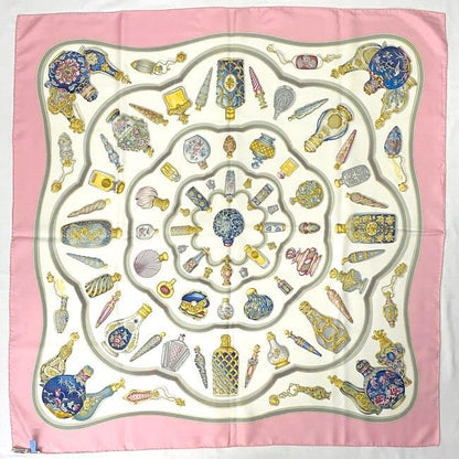 Hermes Scarf Carr 90 Pink White Perfume Bottle Cleaned