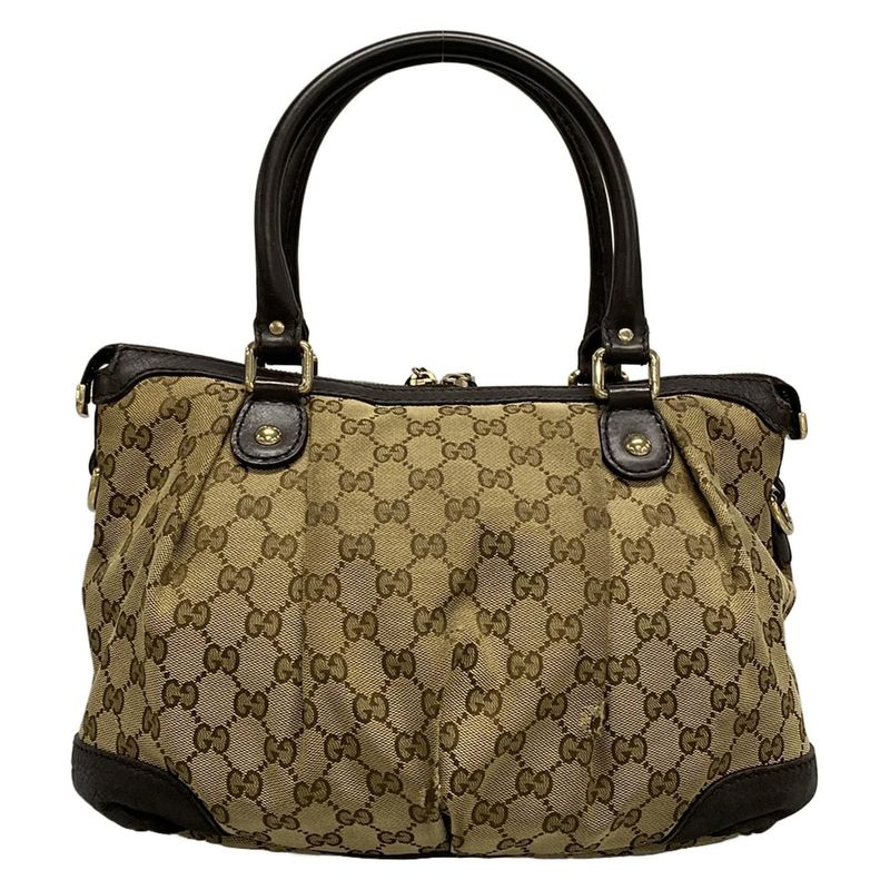 Gucci Handbag Sookie GG Pattern 247902 Dark Brown And Beige Leather