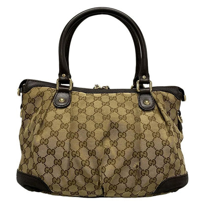 Gucci Handbag Sookie GG Pattern 247902 Dark Brown And Beige Leather