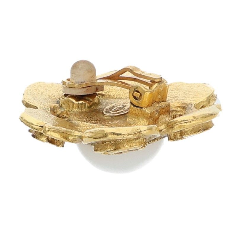 Chanel 04P Coco Mark Faux Pearl GP Earring Ladies