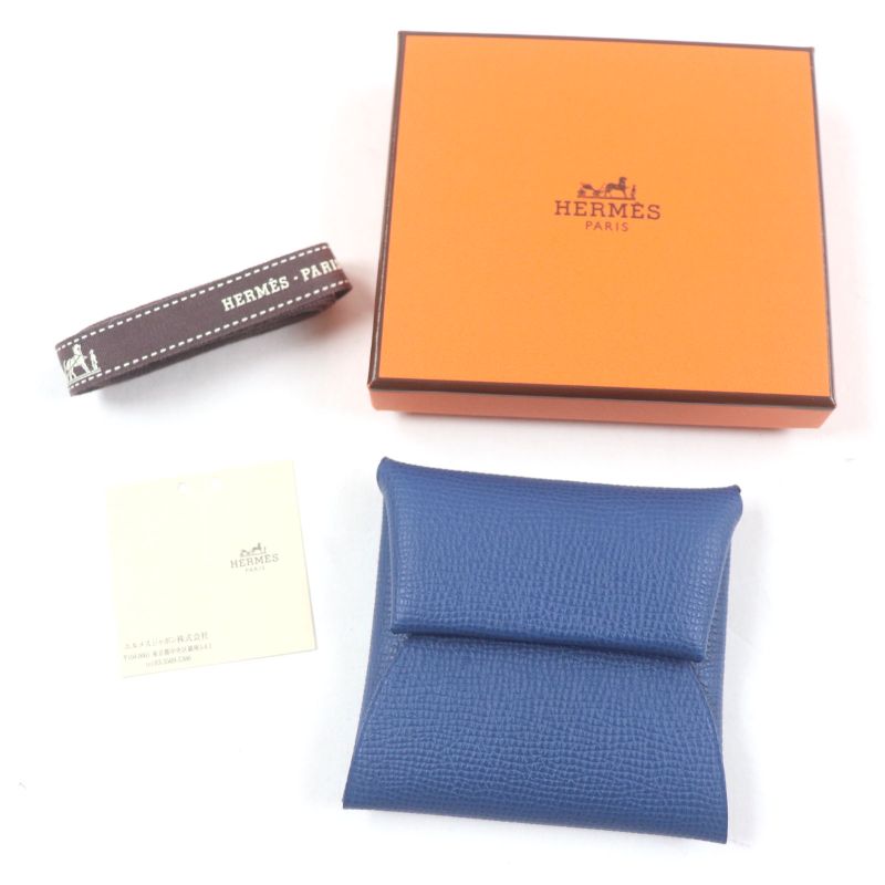 Hermes Bastia Silver Hardware Vaux Epson Leather Coin Case Blue Epson Engraved