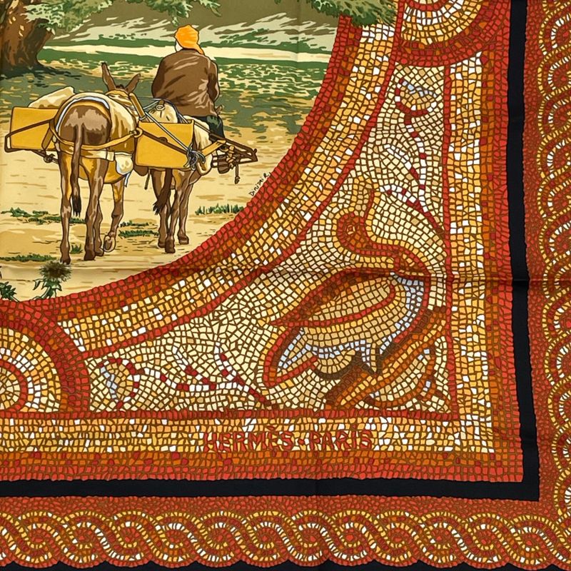 Hermes Carre 90 SOUS LE Cedre Silk Scarf Under Himalayan Cedars Black