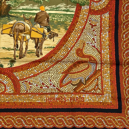 Hermes Carre 90 SOUS LE Cedre Silk Scarf Under Himalayan Cedars Black