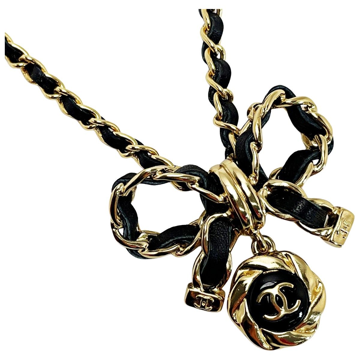 Chanel Leather Ribbon A22a Black Necklace Metiers D'art Women's Accessories