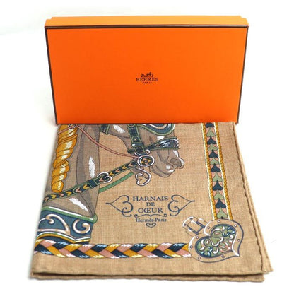 Hermes Carre 45 Gavroche Harnais DE Coeur Arnais De Coeur Scarf Caramel /