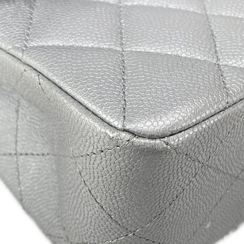 Chanel Shoulder Bag Double Flap Matelasse A01113 Metallic Gray Metal Serial