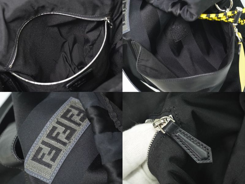 Authentic Fendi Strike Pecan 2WAY Backpack Sac Shoulder Bag Nylon Leather Black