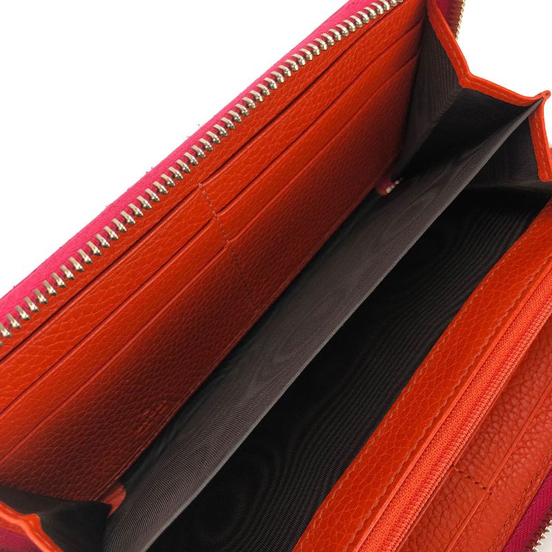 Gucci Long Wallet 307984 Bamboo Leather Orange Pink Round Zipper Zippy Bicolor